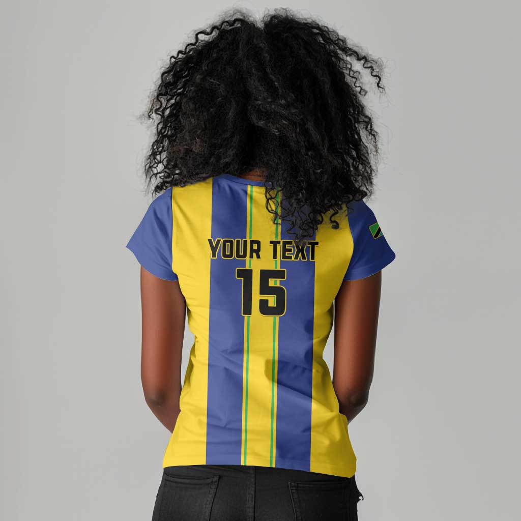 Custom Afro Tanzania Football Women V-Neck T-Shirt We Are Champions