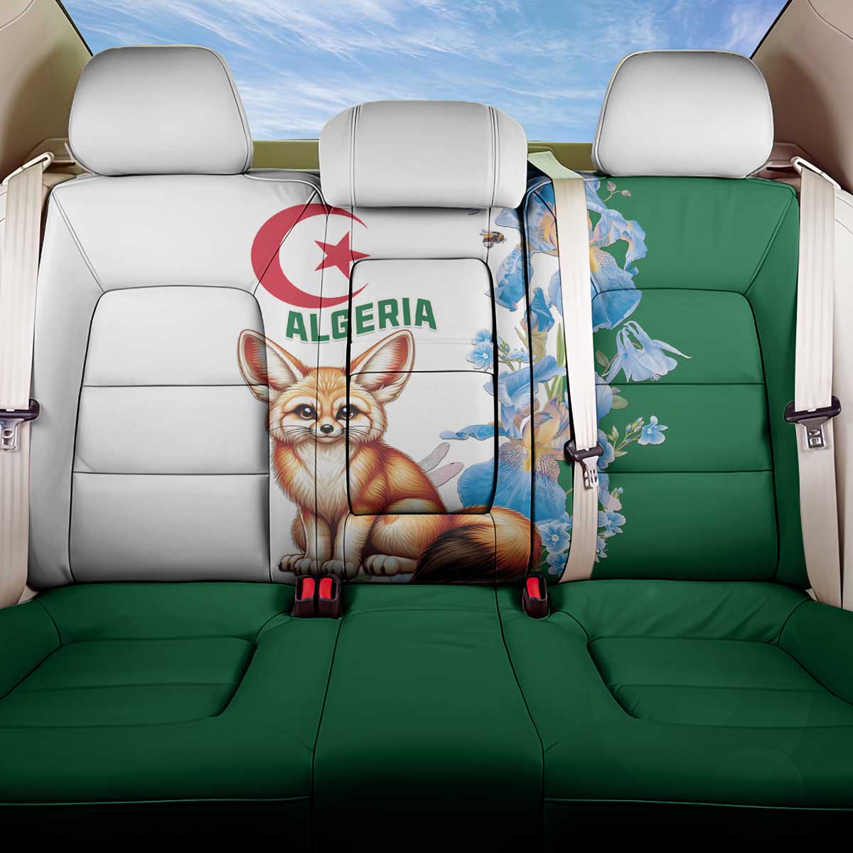 Afro Algeria Back Car Seat Cover Fennec Fox With Blue Isris Flower