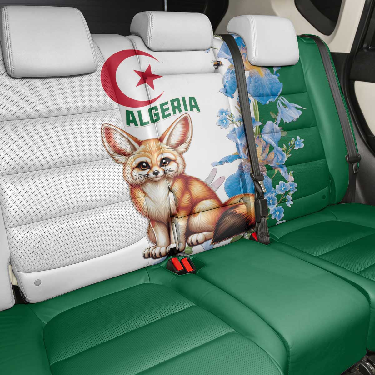 Afro Algeria Back Car Seat Cover Fennec Fox With Blue Isris Flower