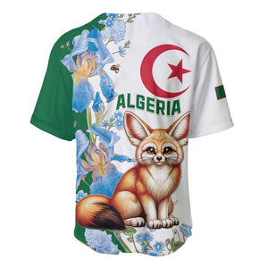 Afro Algeria Baseball Jersey Fennec Fox With Blue Isris Flower
