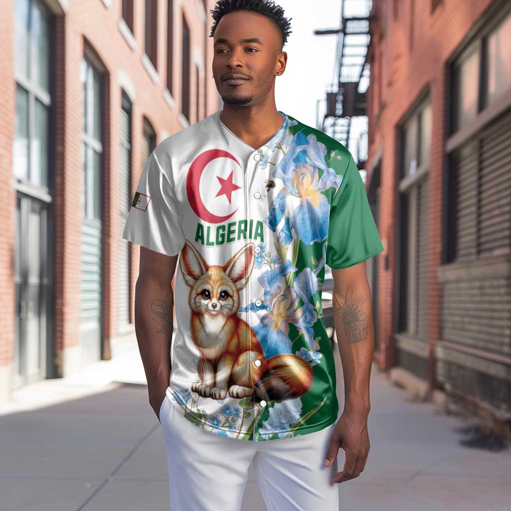 Afro Algeria Baseball Jersey Fennec Fox With Blue Isris Flower