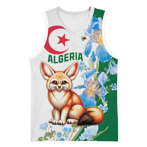 Afro Algeria Basketball Jersey Fennec Fox With Blue Isris Flower - African Pride