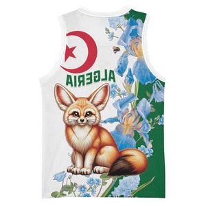 Afro Algeria Basketball Jersey Fennec Fox With Blue Isris Flower - African Pride