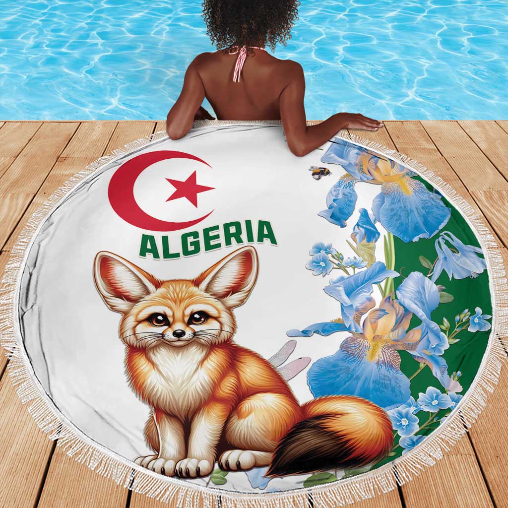 Afro Algeria Beach Blanket Fennec Fox With Blue Isris Flower