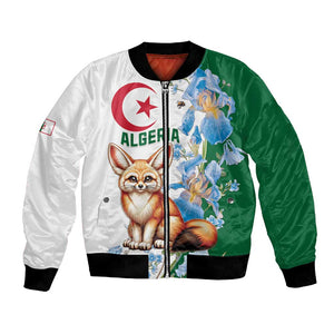 Afro Algeria Bomber Jacket Fennec Fox With Blue Isris Flower