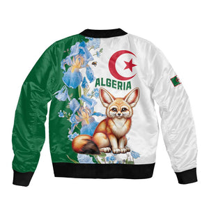 Afro Algeria Bomber Jacket Fennec Fox With Blue Isris Flower