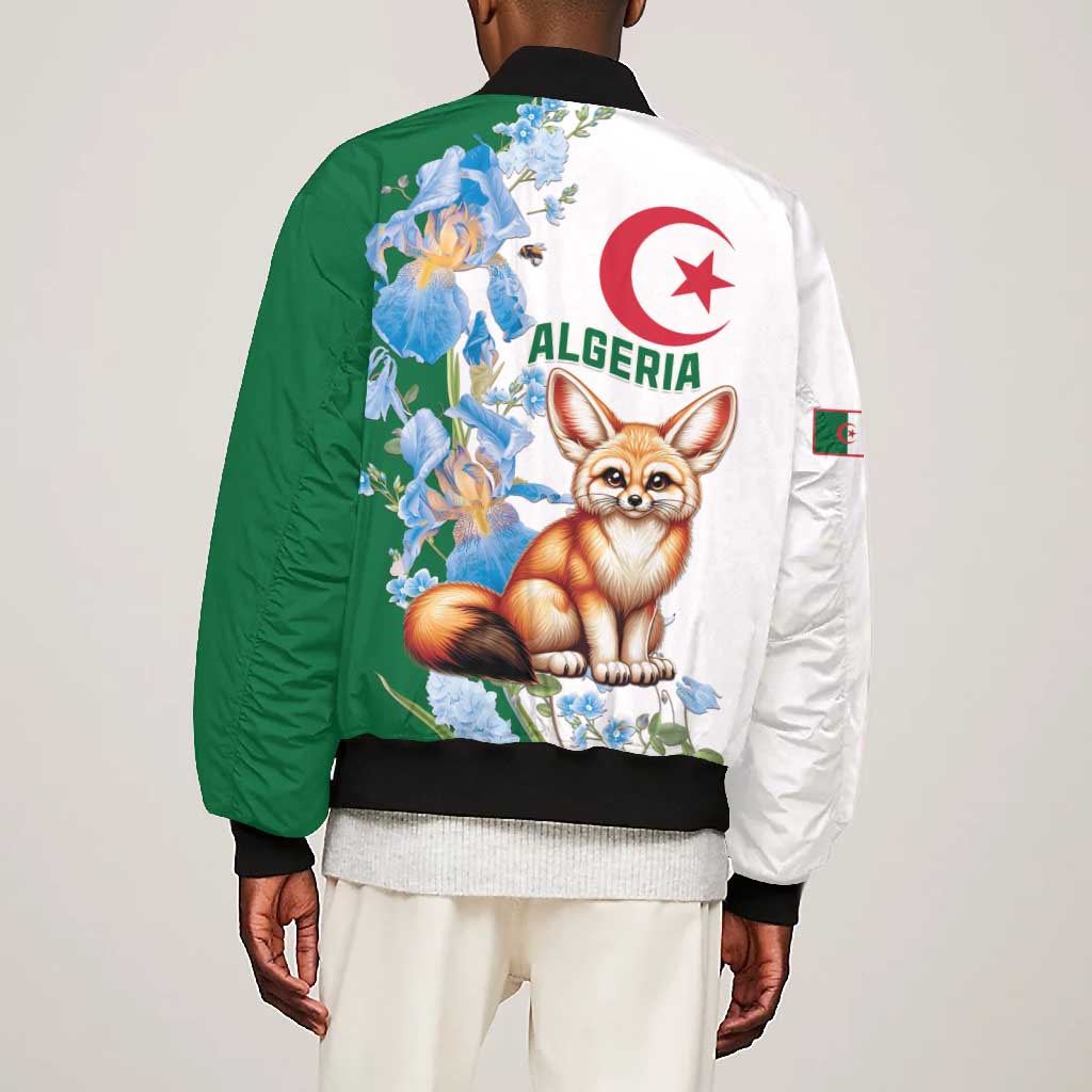 Afro Algeria Bomber Jacket Fennec Fox With Blue Isris Flower