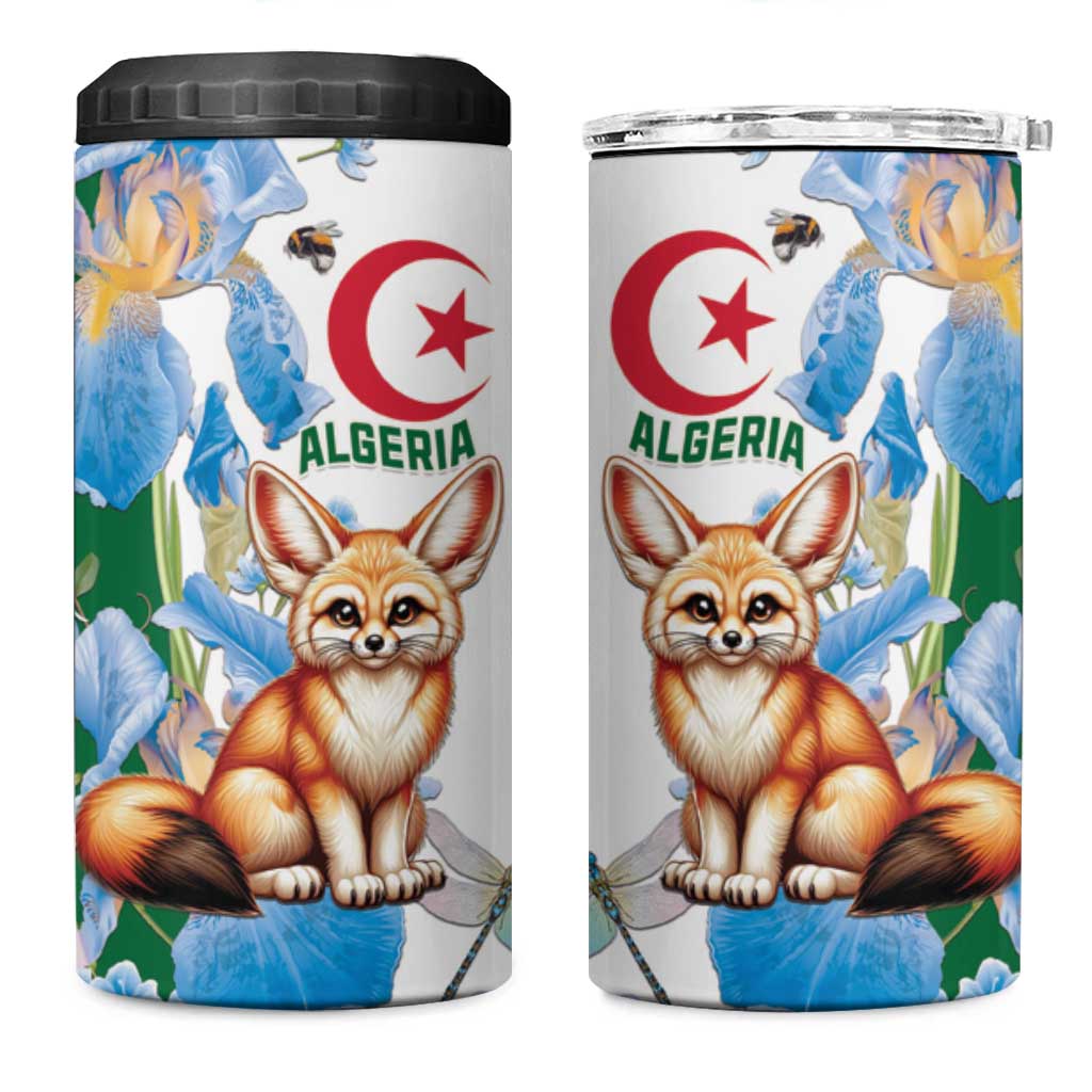 Afro Algeria 4 in 1 Can Cooler Tumbler Fennec Fox With Blue Isris Flower