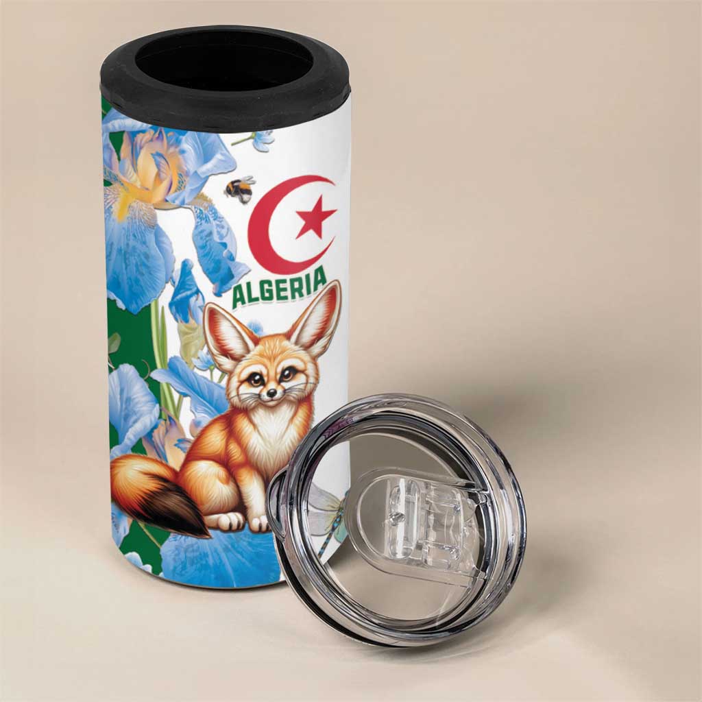 Afro Algeria 4 in 1 Can Cooler Tumbler Fennec Fox With Blue Isris Flower