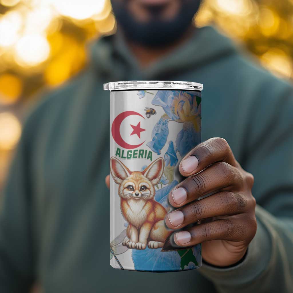 Afro Algeria 4 in 1 Can Cooler Tumbler Fennec Fox With Blue Isris Flower