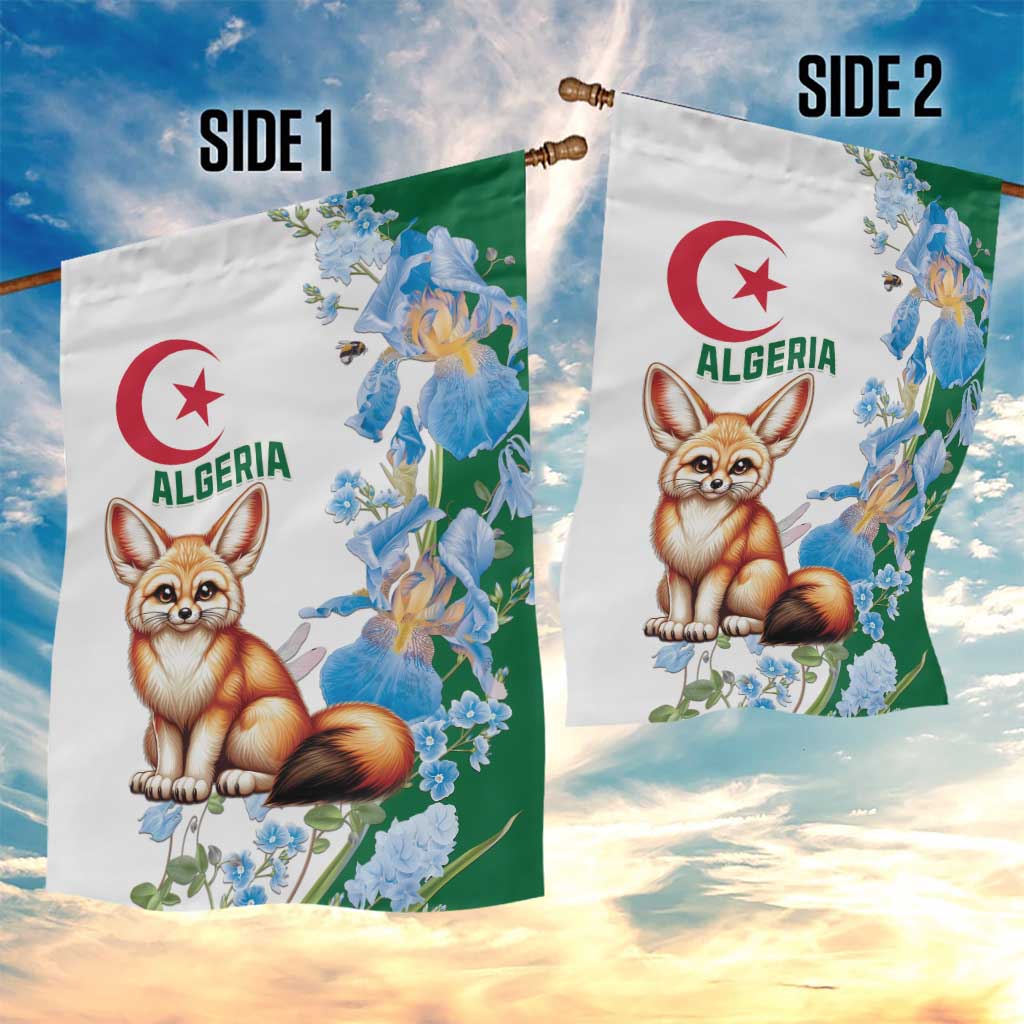 Afro Algeria Garden Flag Fennec Fox With Blue Isris Flower