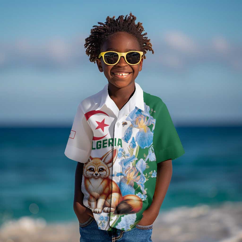 Afro Algeria Kid Hawaiian Shirt Fennec Fox With Blue Isris Flower