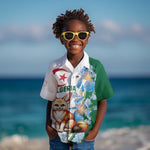 Afro Algeria Kid Hawaiian Shirt Fennec Fox With Blue Isris Flower