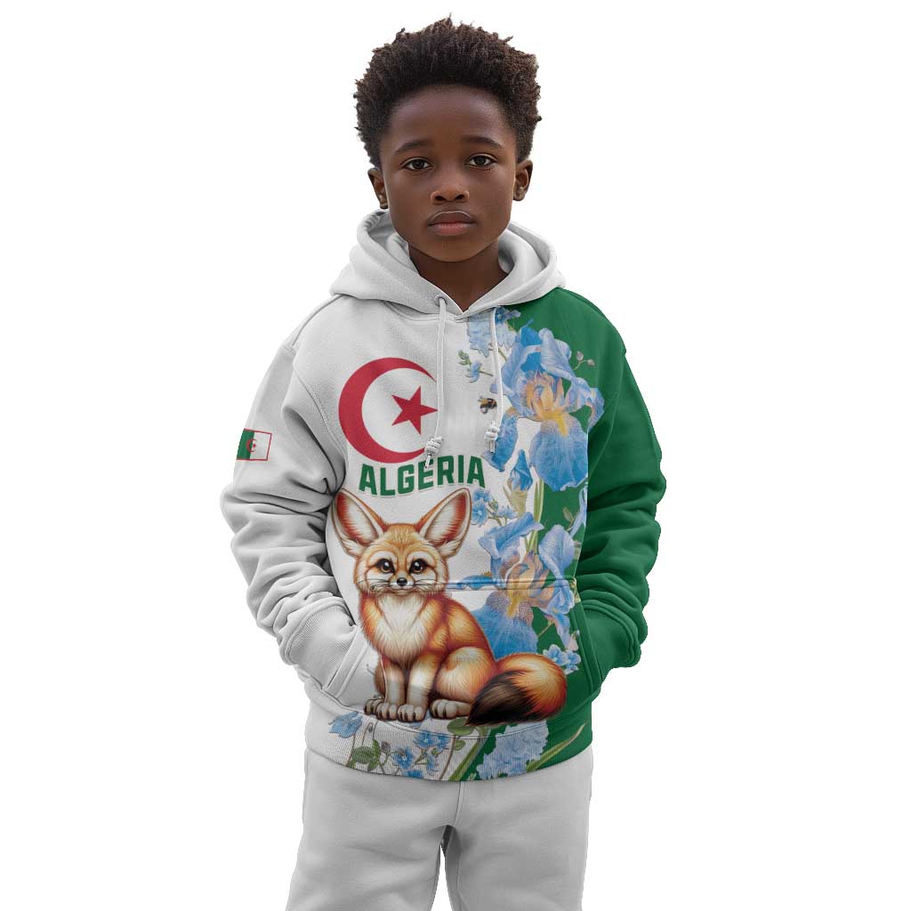 Afro Algeria Kid Hoodie Fennec Fox With Blue Isris Flower