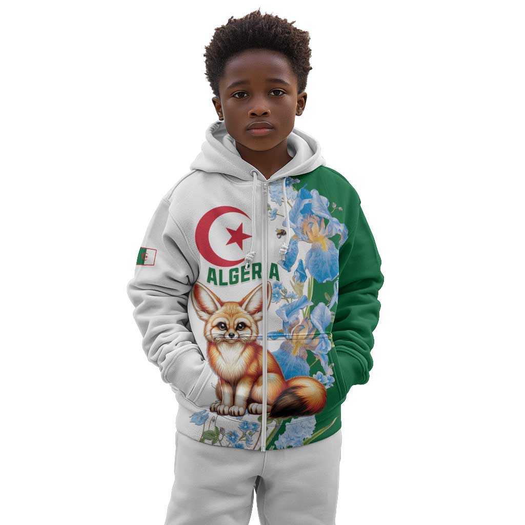 Afro Algeria Kid Hoodie Fennec Fox With Blue Isris Flower