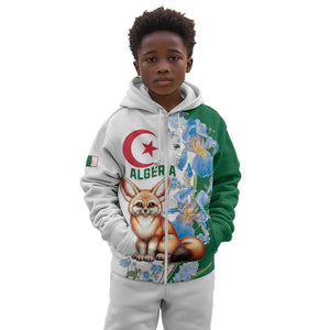Afro Algeria Kid Hoodie Fennec Fox With Blue Isris Flower