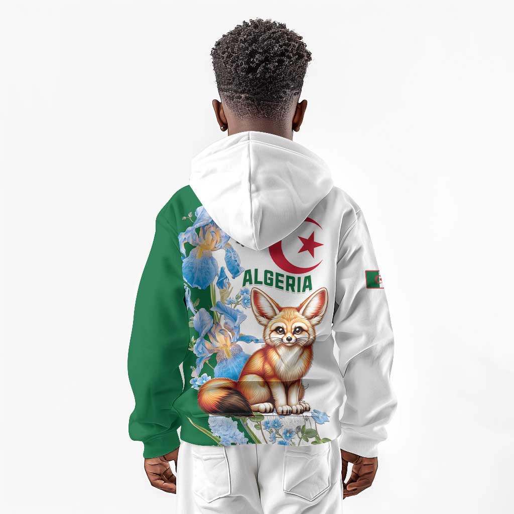 Afro Algeria Kid Hoodie Fennec Fox With Blue Isris Flower