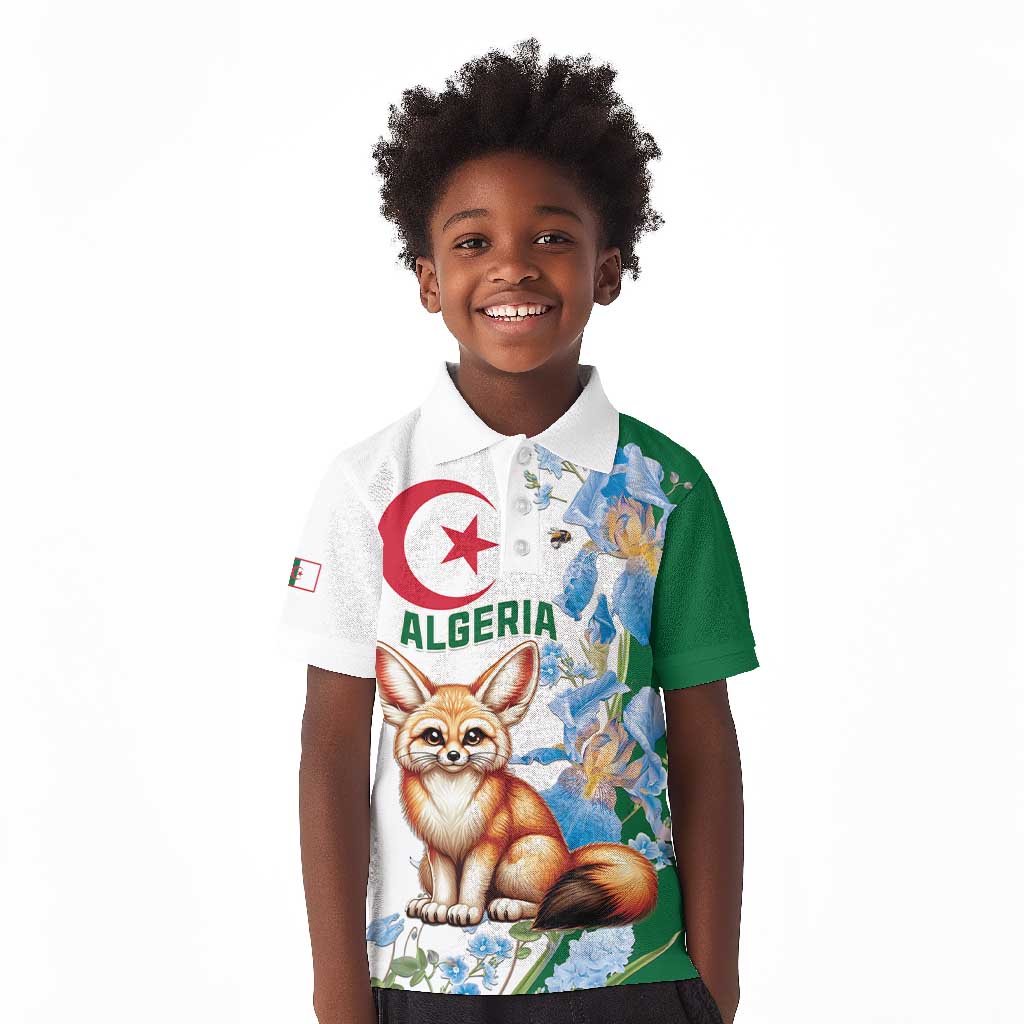 Afro Algeria Kid Polo Shirt Fennec Fox With Blue Isris Flower