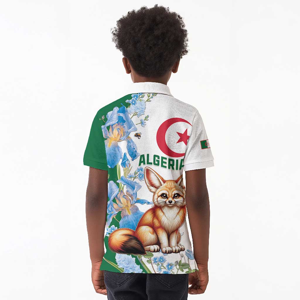 Afro Algeria Kid Polo Shirt Fennec Fox With Blue Isris Flower