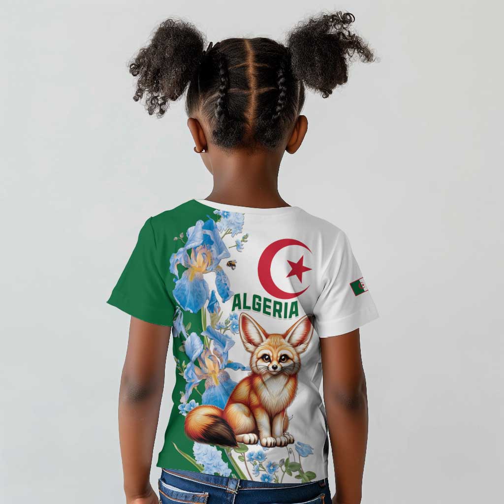 Afro Algeria Kid T shirt Fennec Fox With Blue Isris Flower