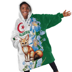 Afro Algeria Kid Wearable Blanket Hoodie Fennec Fox With Blue Isris Flower