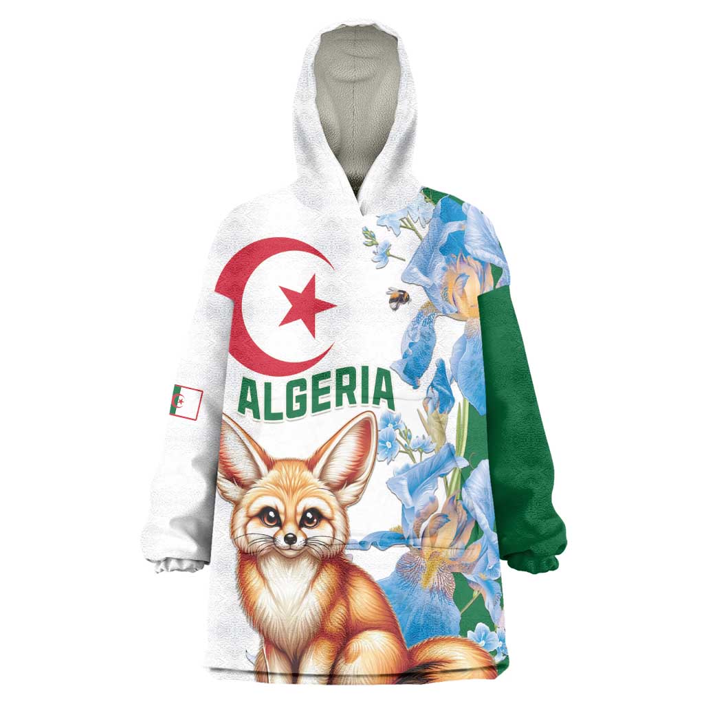 Afro Algeria Kid Wearable Blanket Hoodie Fennec Fox With Blue Isris Flower