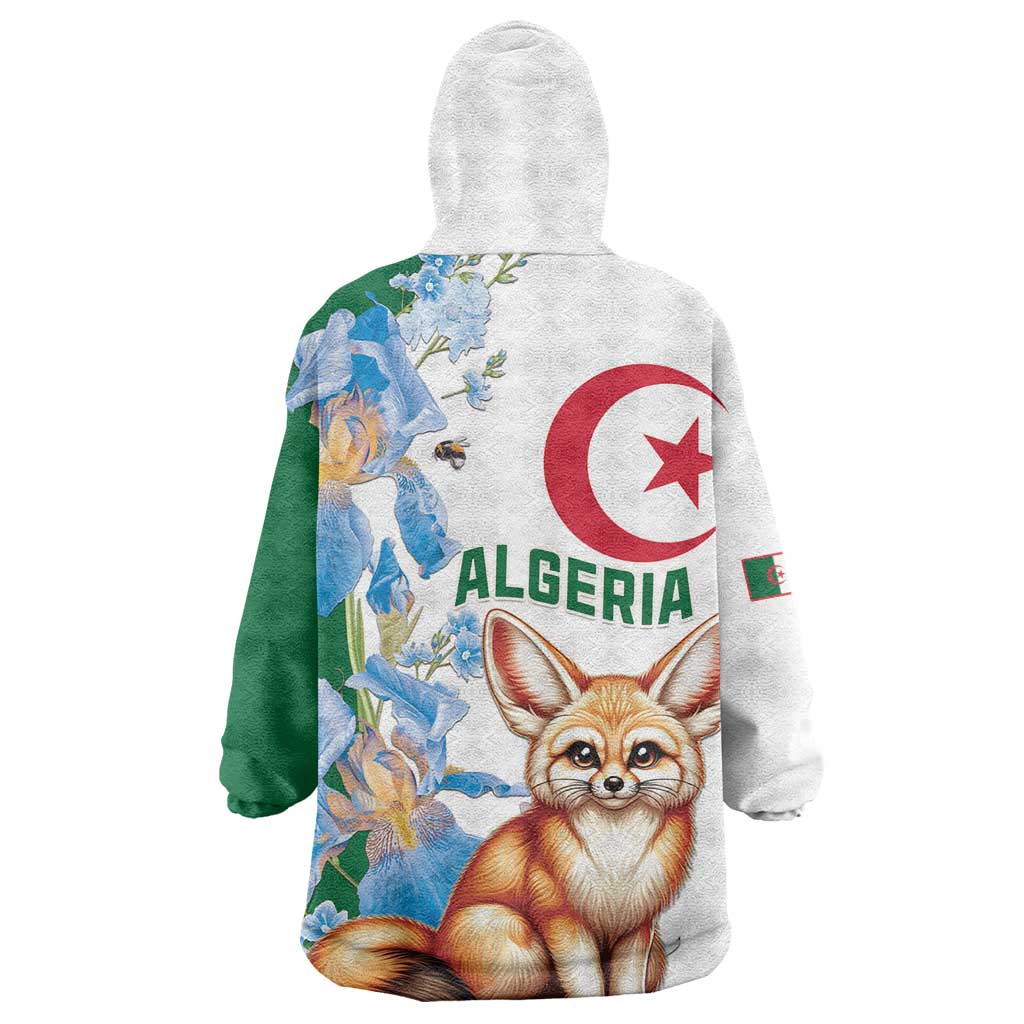 Afro Algeria Kid Wearable Blanket Hoodie Fennec Fox With Blue Isris Flower