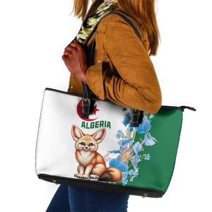 Afro Algeria Leather Tote Bag Fennec Fox With Blue Isris Flower