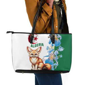 Afro Algeria Leather Tote Bag Fennec Fox With Blue Isris Flower
