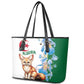 Afro Algeria Leather Tote Bag Fennec Fox With Blue Isris Flower