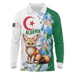 Afro Algeria Long Sleeve Polo Shirt Fennec Fox With Blue Isris Flower