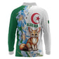 Afro Algeria Long Sleeve Polo Shirt Fennec Fox With Blue Isris Flower
