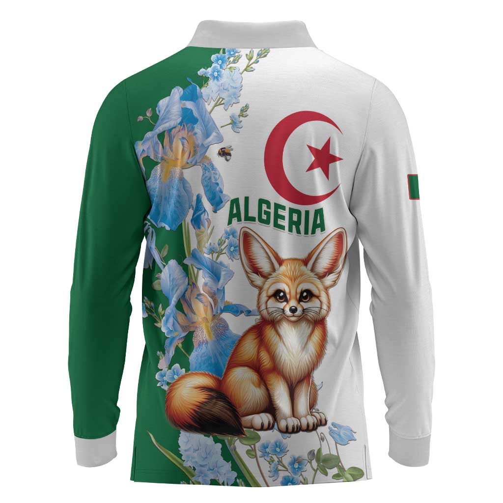 Afro Algeria Long Sleeve Polo Shirt Fennec Fox With Blue Isris Flower