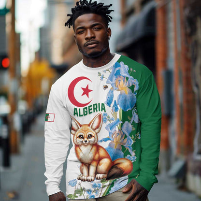 Afro Algeria Long Sleeve Shirt Fennec Fox With Blue Isris Flower