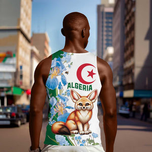 Afro Algeria Men Tank Top Fennec Fox With Blue Isris Flower