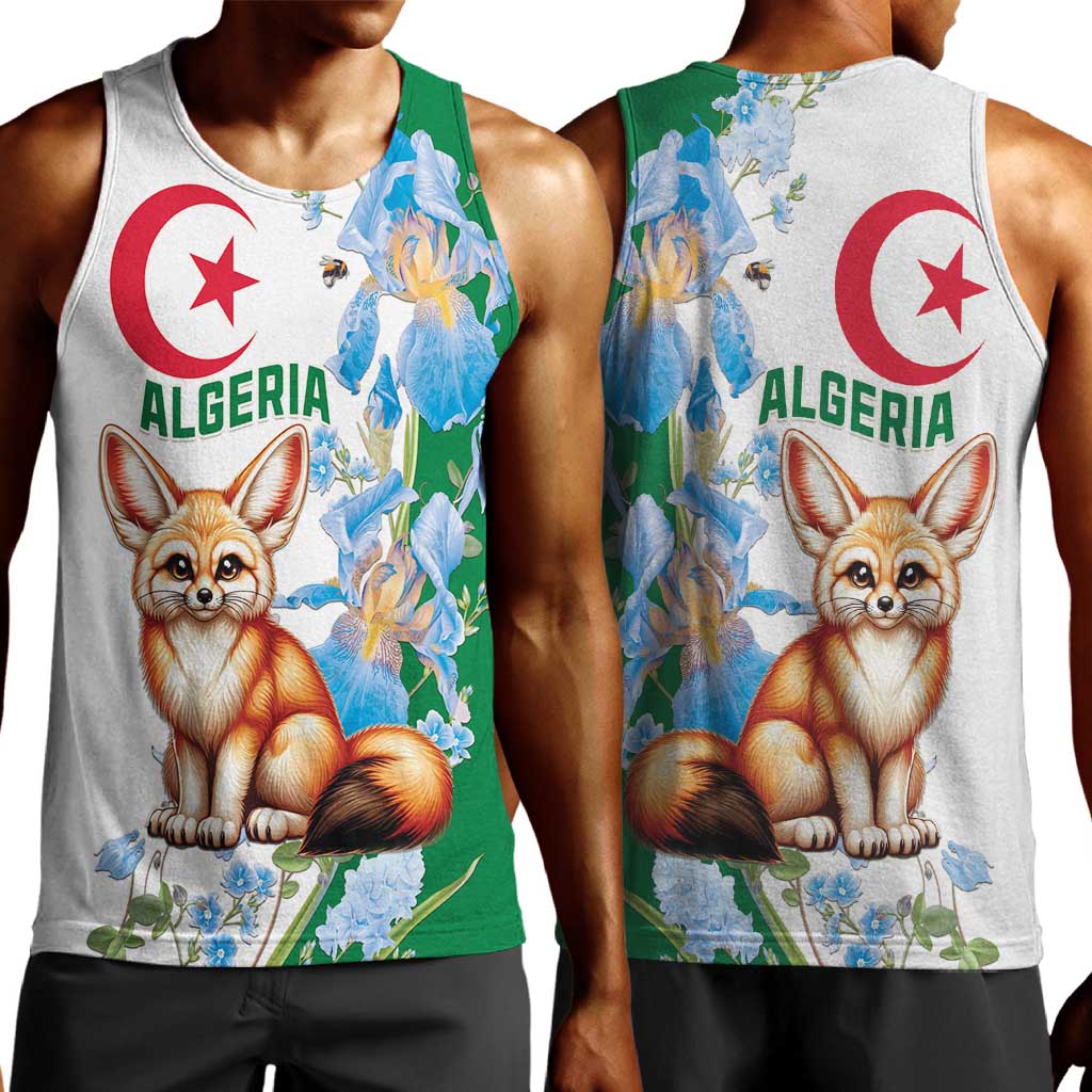 Afro Algeria Men Tank Top Fennec Fox With Blue Isris Flower