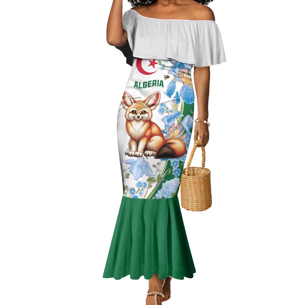 Afro Algeria Mermaid Dress Fennec Fox With Blue Isris Flower