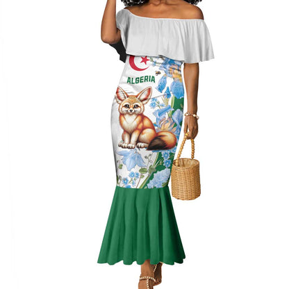 Afro Algeria Mermaid Dress Fennec Fox With Blue Isris Flower