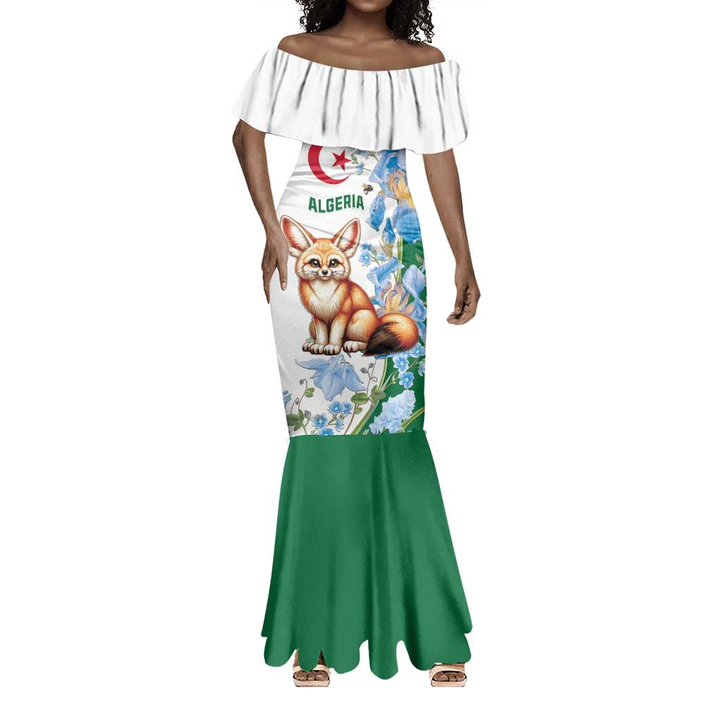 Afro Algeria Mermaid Dress Fennec Fox With Blue Isris Flower