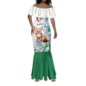 Afro Algeria Mermaid Dress Fennec Fox With Blue Isris Flower