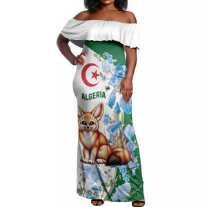 Afro Algeria Off Shoulder Maxi Dress Fennec Fox With Blue Isris Flower