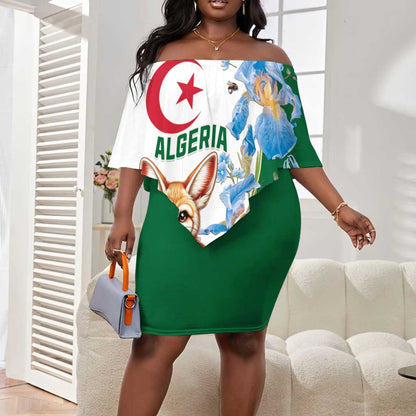 Afro Algeria Off Shoulder Short Dress Fennec Fox With Blue Isris Flower