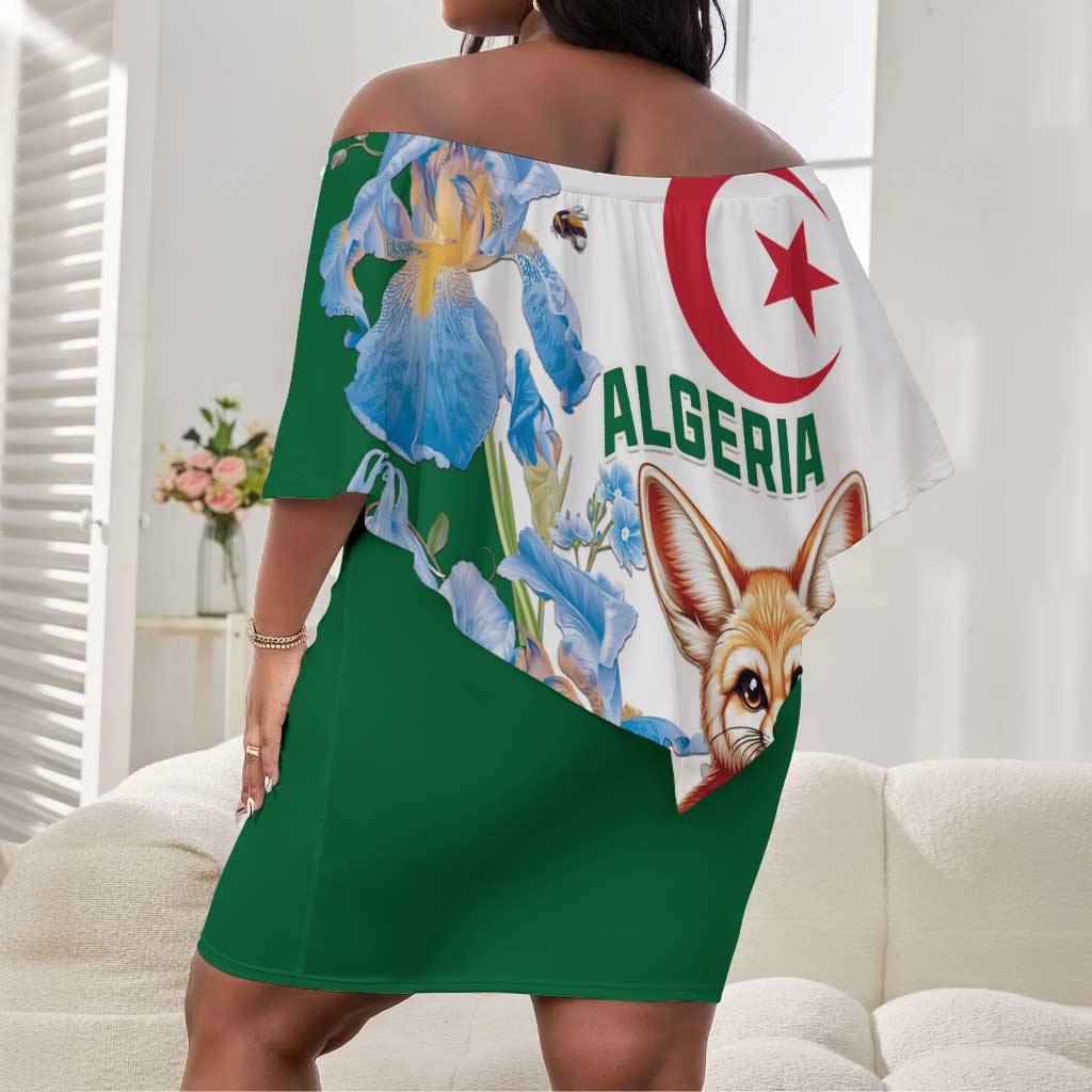 Afro Algeria Off Shoulder Short Dress Fennec Fox With Blue Isris Flower
