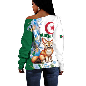 Afro Algeria Off Shoulder Sweater Fennec Fox With Blue Isris Flower
