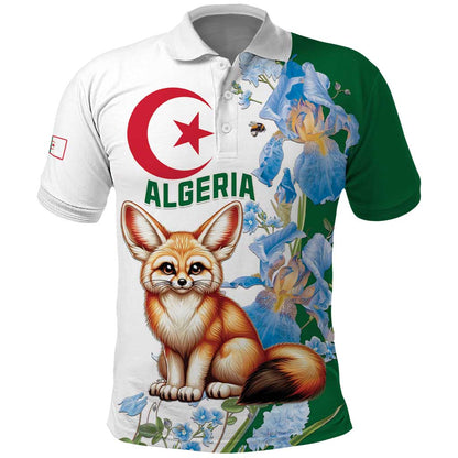 Afro Algeria Polo Shirt Fennec Fox With Blue Isris Flower
