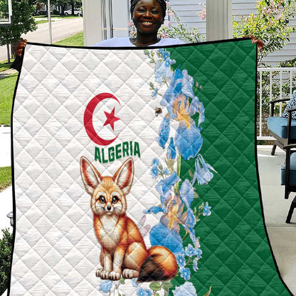 Afro Algeria Quilt Fennec Fox With Blue Isris Flower