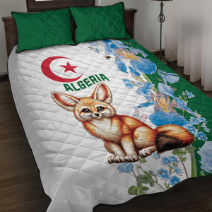 Afro Algeria Quilt Bed Set Fennec Fox With Blue Isris Flower