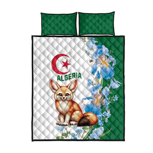Afro Algeria Quilt Bed Set Fennec Fox With Blue Isris Flower