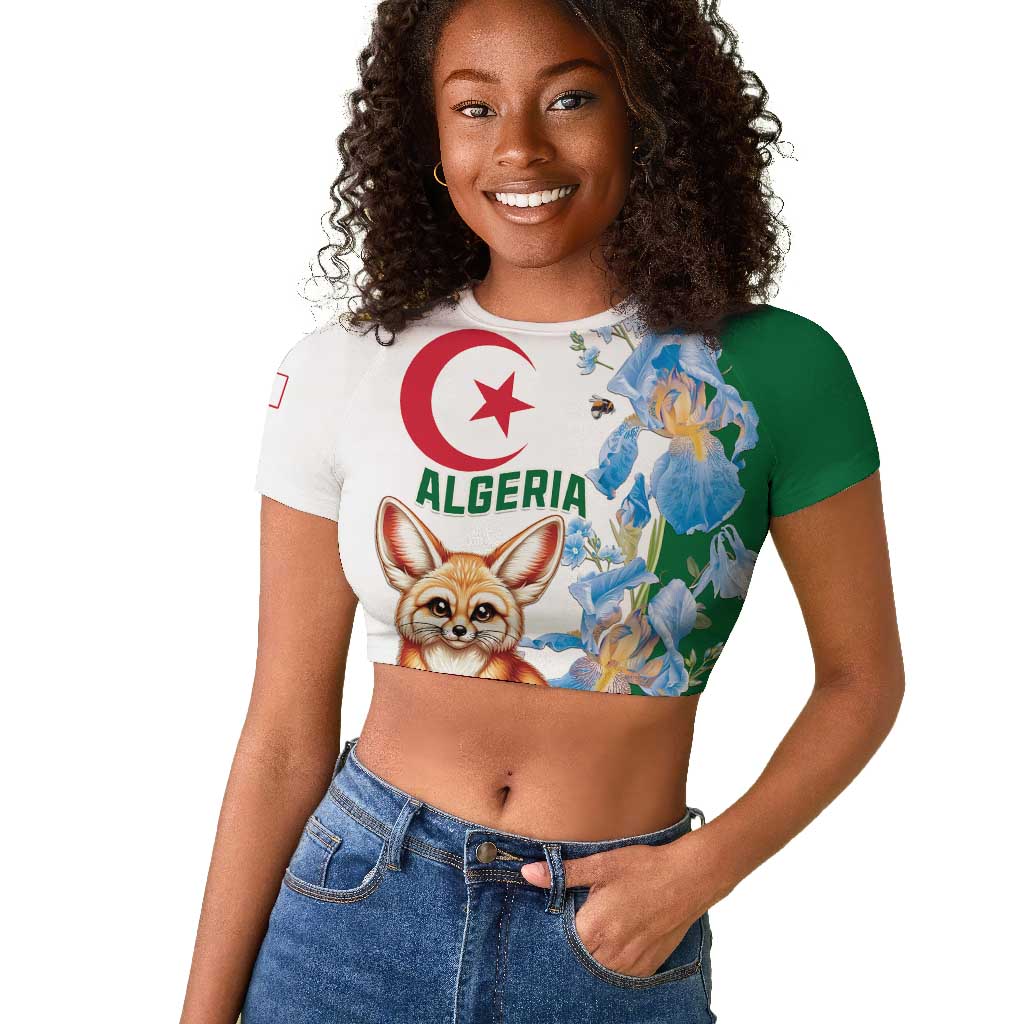 Afro Algeria Raglan Cropped T shirt Fennec Fox With Blue Isris Flower