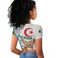 Afro Algeria Raglan Cropped T shirt Fennec Fox With Blue Isris Flower